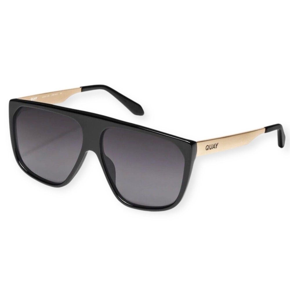 QUAY No Curfew Sunglasses Polarized Black Gold Frame Smoke Gradient Lens Unisex - Picture 3 of 15